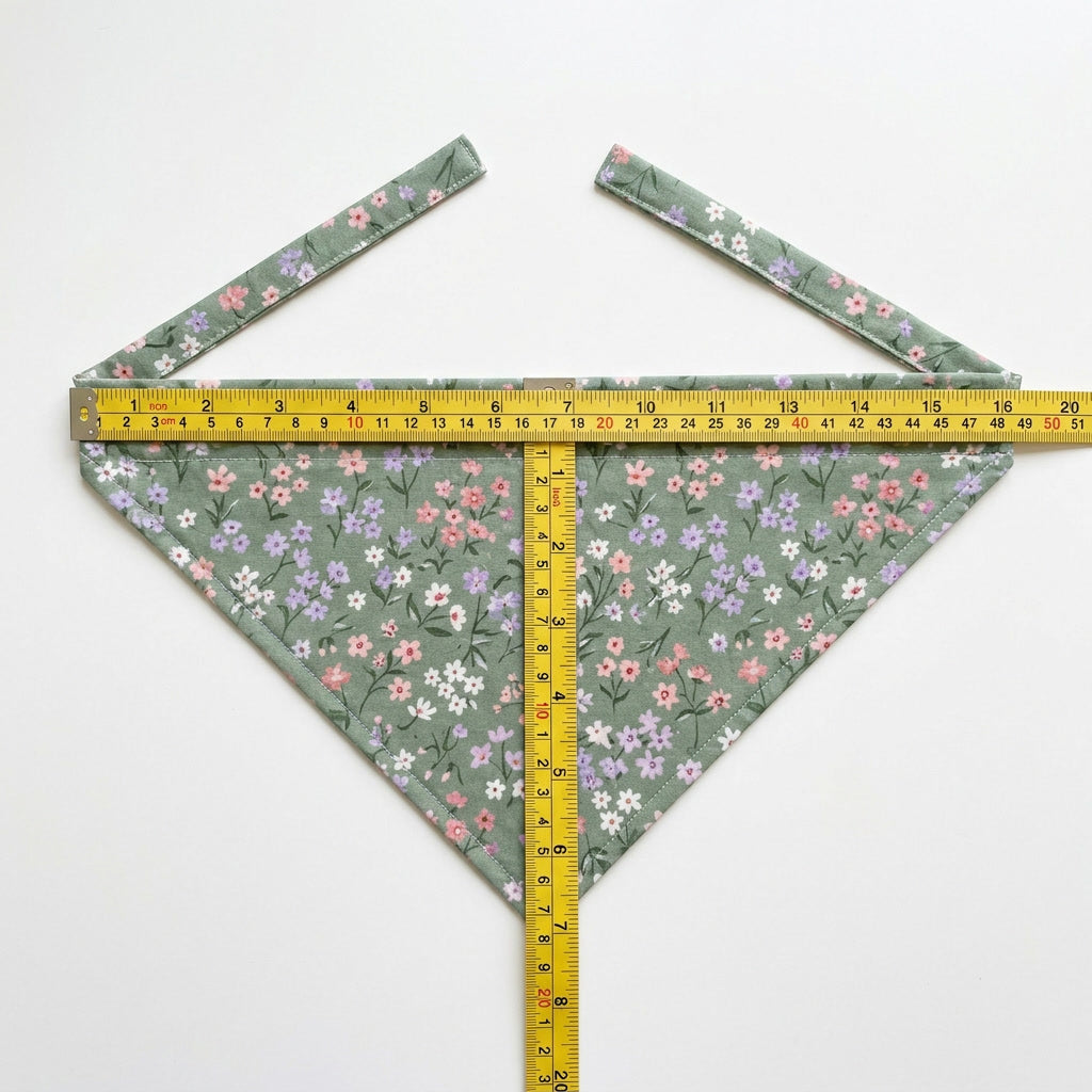 Meadow Floral Dog Bandana – Sage Green Cotton, Pastel Floral Print, Tie-On