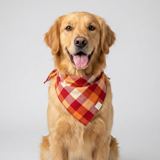 Sunset Plaid Dog Bandana – Red Buffalo Plaid Flannel, Tie-On