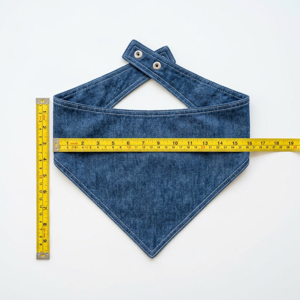 Denim Blue Dog Bandana – Chambray with White Stitching, Snap-On