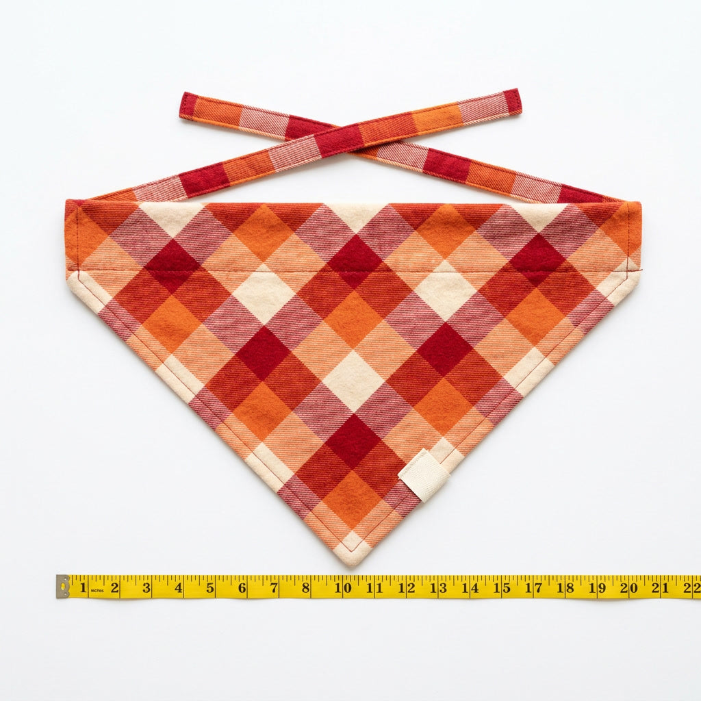 Sunset Plaid Dog Bandana – Red Buffalo Plaid Flannel, Tie-On