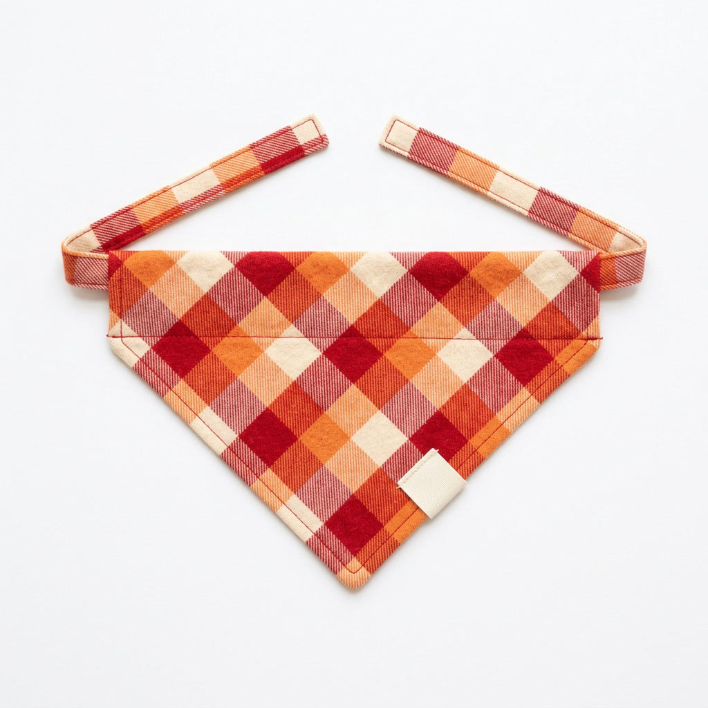 Sunset Plaid Dog Bandana – Red Buffalo Plaid Flannel, Tie-On
